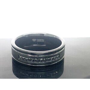 Men's Wedding Band Tungsten Black Gemstones 8mm Wide Ring Size 12.5